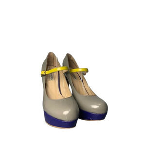 Steve Madden Womens Platform Pumps Size 9.5 Gray Yellow Blue